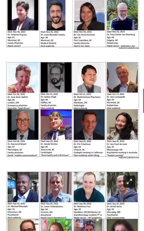 132 Different Canadian Doctors - all deceased since Covid Vaccination roll out.