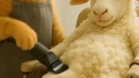 Orange cat is treating his sheep freind 1080p