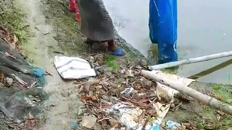 Village Amazing Fishing With Father & Doter In The Big Pond