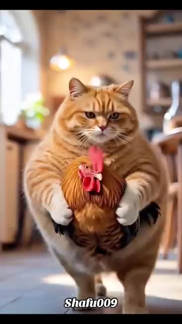 Cat Drying Chicken's Feathers with Hair Dryer 😹