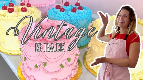 Decorate Vintage Buttercream Cakes With Me!! | [Un-Edited Cake Decorating] [No Music] [No Talking]