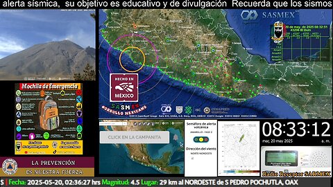 SISMO Magnitud 4.0 Loc 32 km al SUROESTE de COALCOMAN, MICH 20/05/25 08:32:40 #noameritoalerta