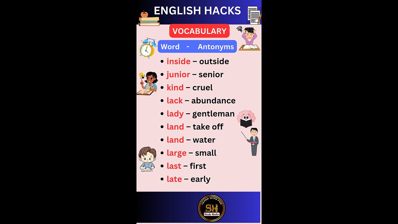 Most important daily use vocabulary with Antonyms 16 #studyhacks123 #vocabulary #english #shorts