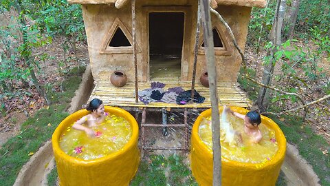 Two sisters build an off-grid home with twin bathtubs — living wild, free, and close to nature.