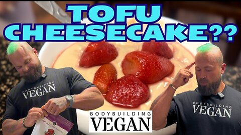 High Protein Strawberry Cheesecake Recipe with Tofu - 56g Protein Vegan Dessert