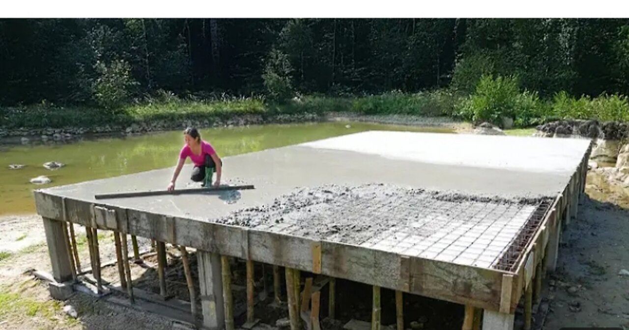 Skillful Woman Build Houses On The Lake _ Assembling Steel & Making Concrete Floors