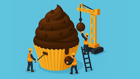 TINY CONSTRUCTION: Giant Chocolate Cupcake with Perfect Frosting – too sweet to be real!