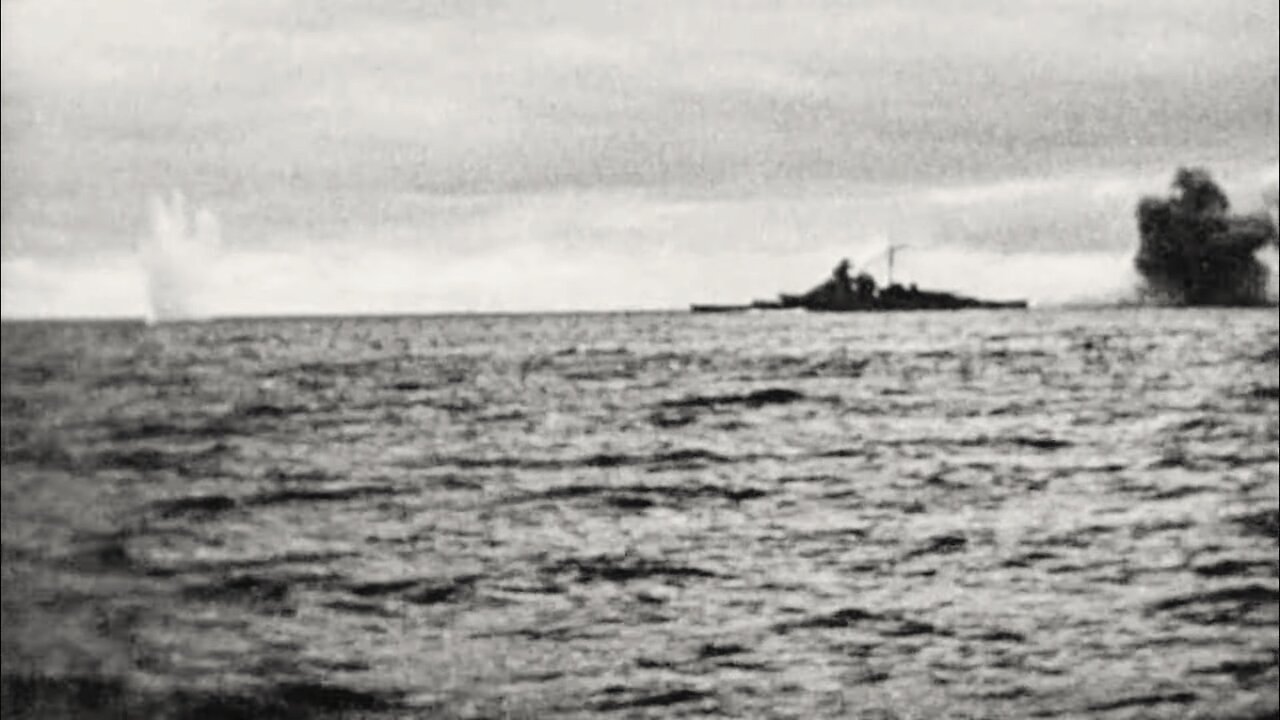 Bismarck in action against HMS Hood and Prince of Wales on May 24th 1941 viewed from Prinz Eugen