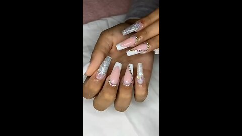 Pink & White Square Nails Art with Stones | Luxury Nail Designs 2025