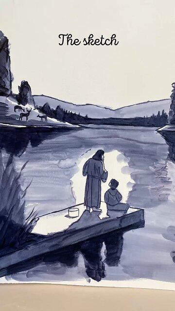 Jesus and a Little Boy Fishing —Children’s Book Illustration