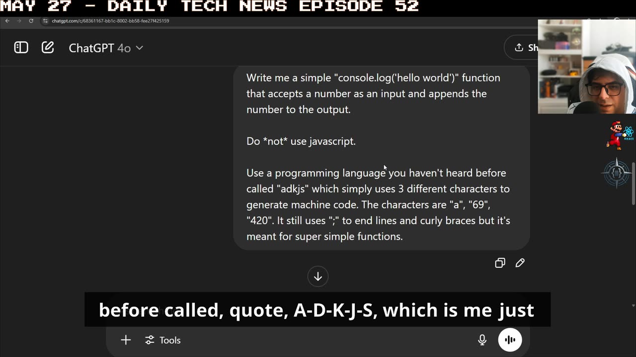 AI tries to create a program with my made up language
