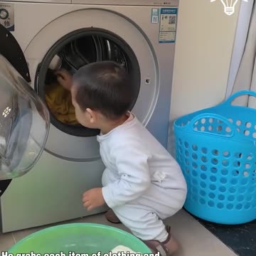 Little one learns laundry magic!.hd