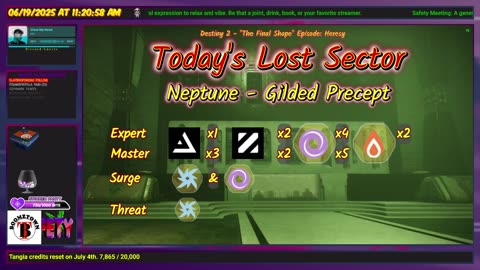 Destiny 2: 6-19-25 Gilded Precept is the Lost Sector. Arc Surge.