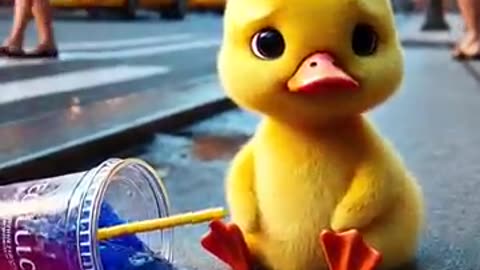Cute duck accidentally dropped its blueberry drink on the ground丨CAT丨CUTECAT丨AI丨AICAT