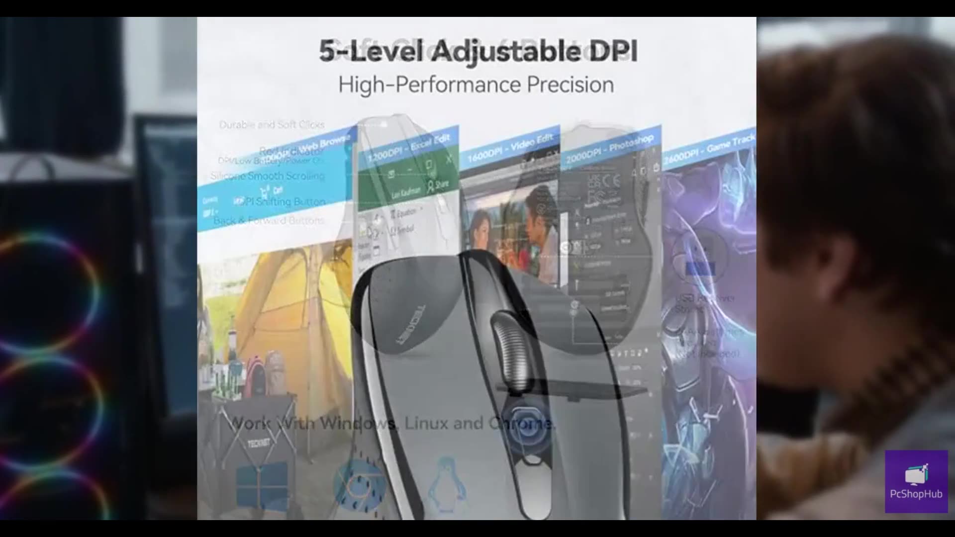 TECKNET Wireless Mouse, 2.4G Ergonomic Optical Mouse, Computer Mouse for Laptop,