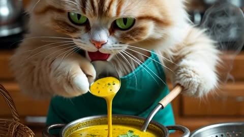 Cat make food