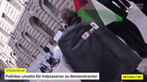 A Swedish politician is assaulted by a rabid pro-Fakestinian activist.