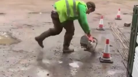 Power Tool Meets Puddle: A Muddy Misadventure! ⚡💦
