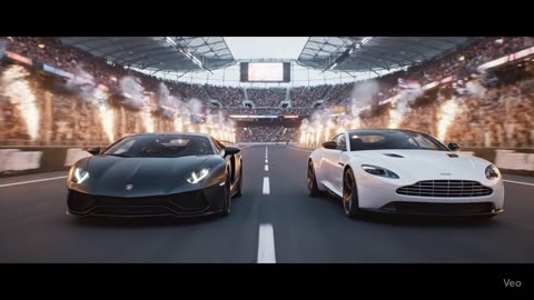 super cars racing into a field