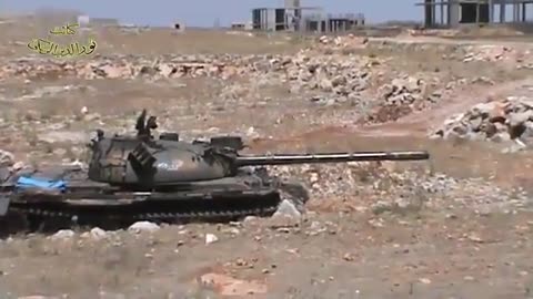 Syrian War N. Aleppo, rebel T-55 shooting at regime BMP 2013.06.12