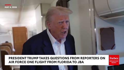 Trump speaks to Reporters on AF1 returning to DC