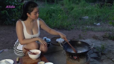 Cooking dishes at outdoor my house lifestyle at village alone