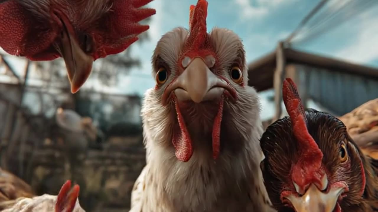 AI Funny: Five Curious Chickens Staring at the Camera | Cute Animal Short