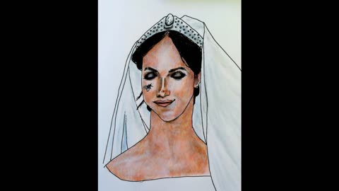 Real-time coloring 'Bride with Fly' (Meghan Markle) Castle arts Gold pencils