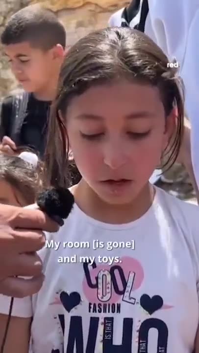 As the Israelis Bulldoze her house, this kid says, "We'll be so afraid, wow."