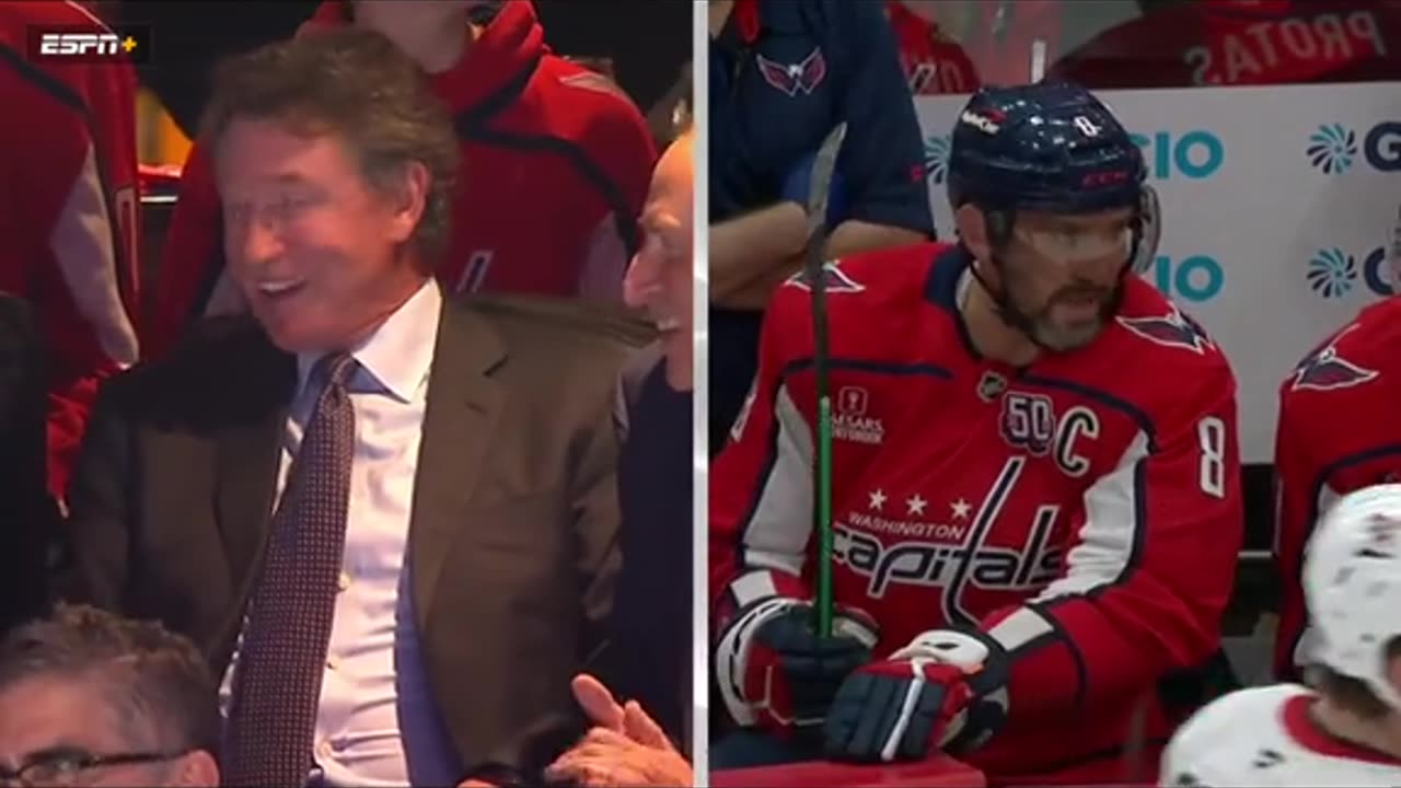 FBI Director Kash Patel at the Washington Capitals game with Wayne Gretzky.