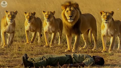 The lions discovered a collapsed ranger, then the lions do shocking things to him!
