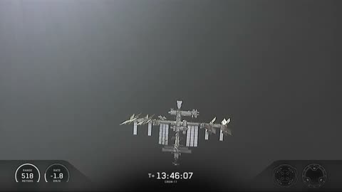 View of the @Space_Station and a docked Dragon spacecraft as Crew-11 approaches