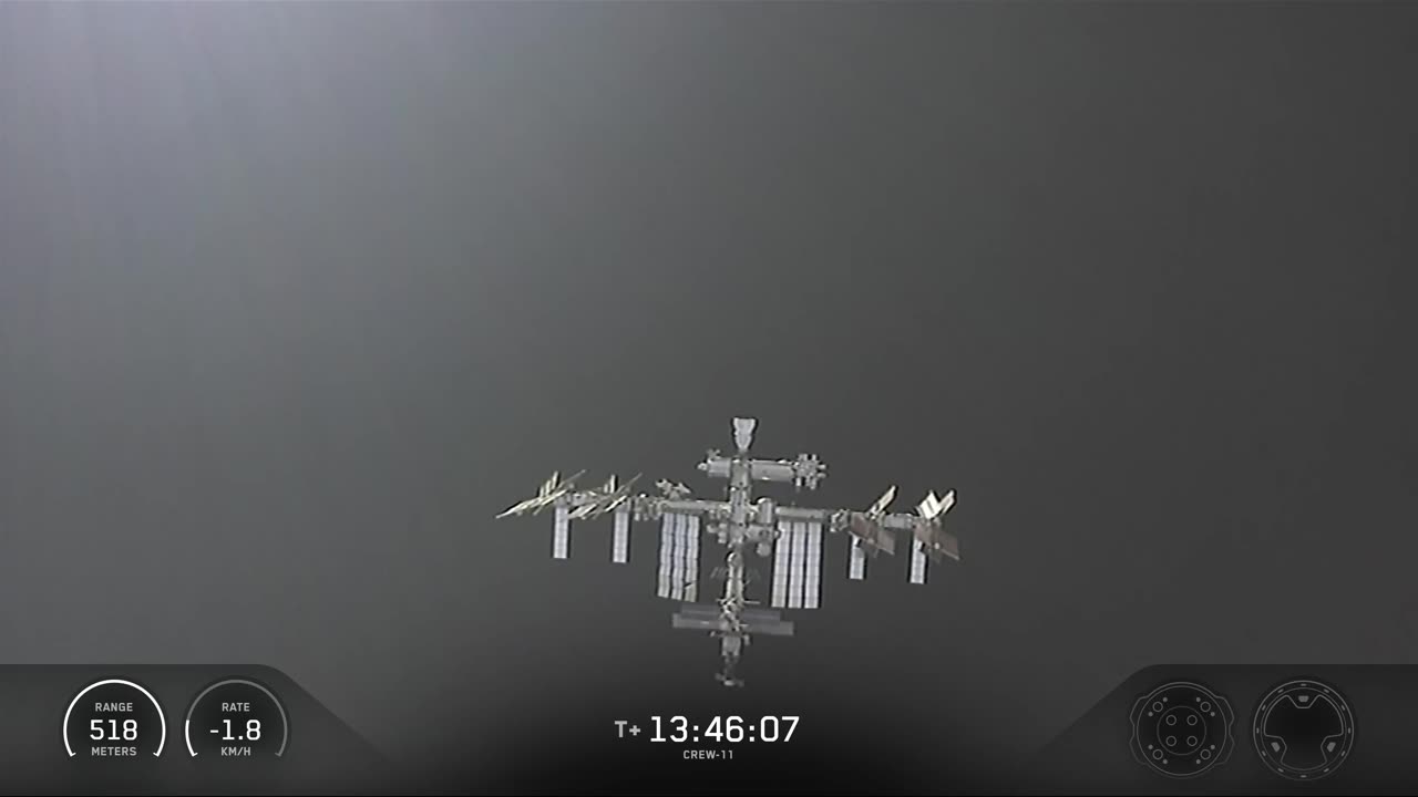 View of the @Space_Station and a docked Dragon spacecraft as Crew-11 approaches