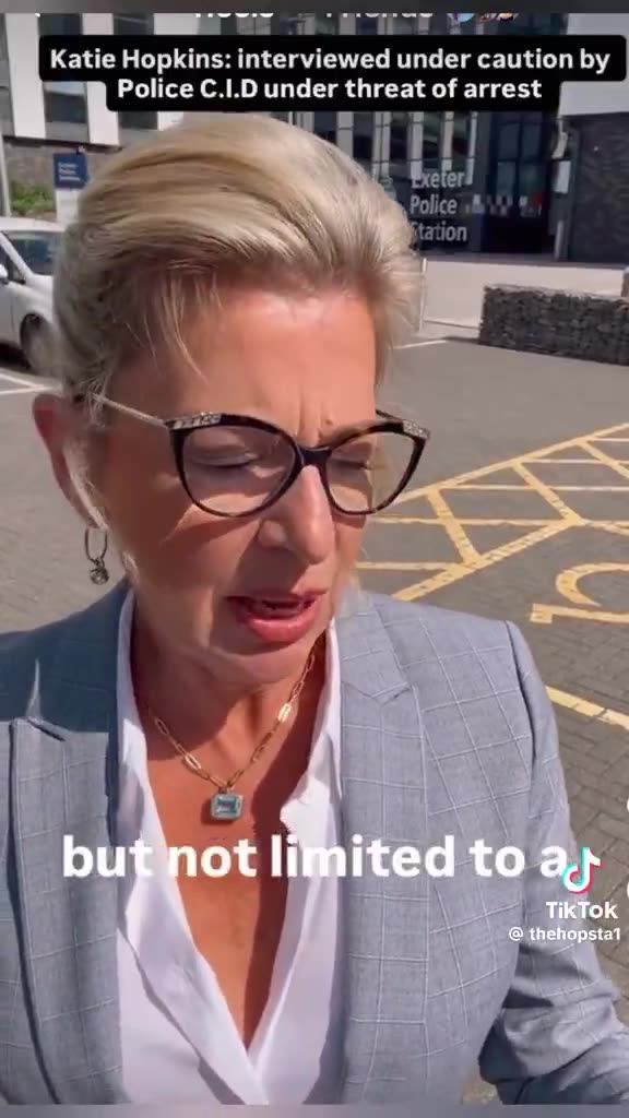 Katie Hopkins reads a statement outside Exceter Police Station