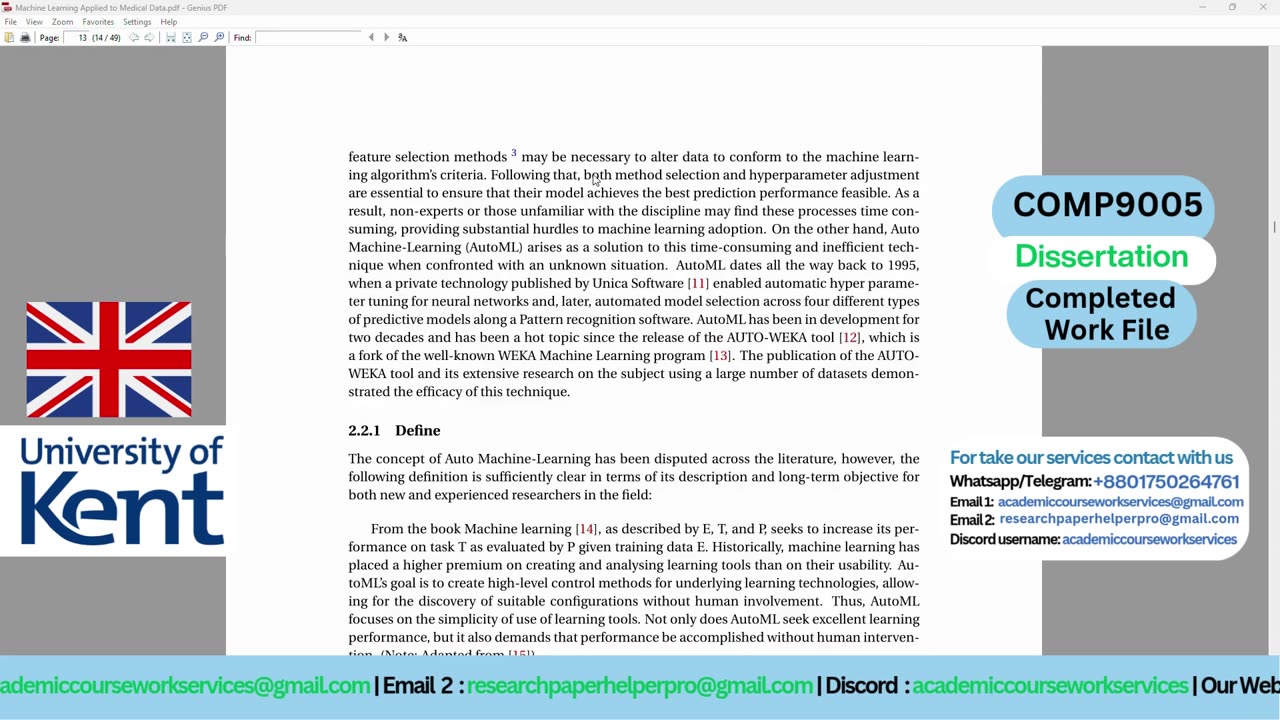 Student Work (Dissertation) | COMP9005 Machine Learning for Disease Detection | University of Kent