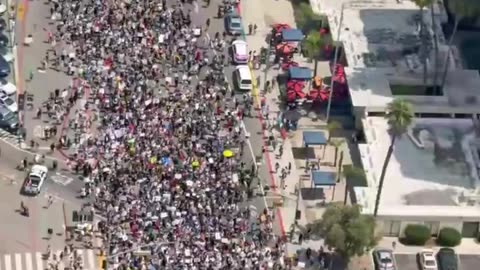 Protestors seen walking the streets of San Diego to protest ‘King’ Trump