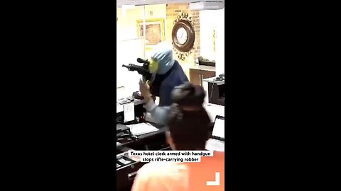 Rifle Carrying Robber Forced to leave by an Clerk with a handgun