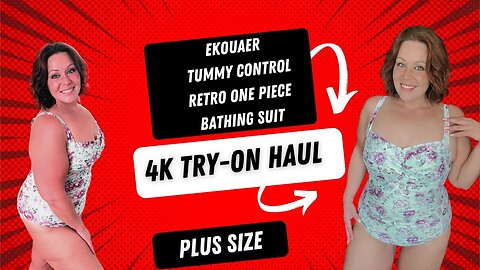 Plus Size 4k Try On Curvy Body Review @Ekouaer Retro Tummy Control Bathing Suit