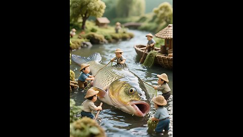 tiny japanese people catch fish and do party
