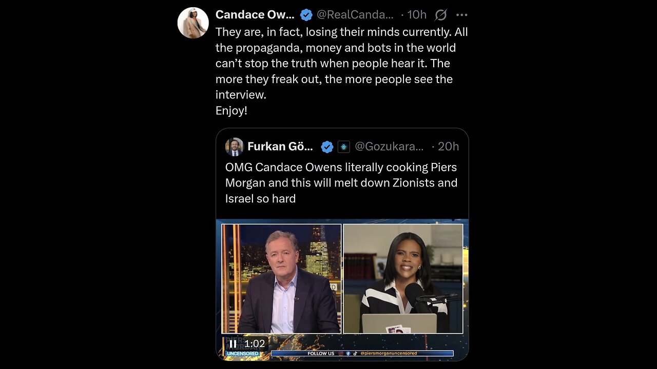 Candace Owens literally cooking Piers Morgan and this will melt down Zionists and Israel so hard