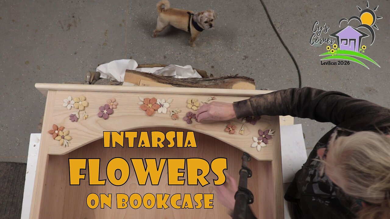 Intarsia Flowers on Bookcase
