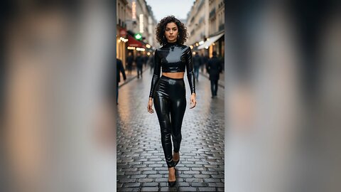 👠🔥. Black latex catches the glow of the street — sharp, sleek, unforgettable 🖤⚡.