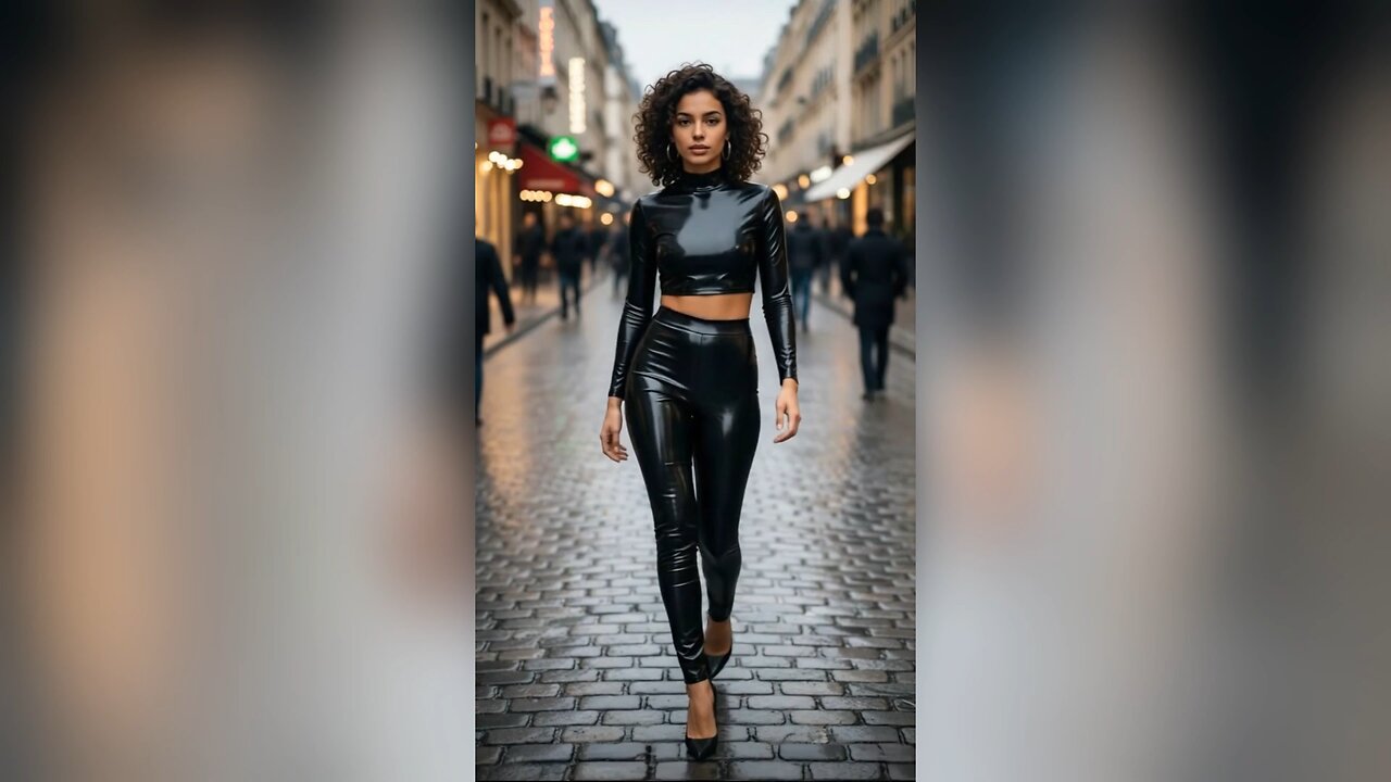 👠🔥. Black latex catches the glow of the street — sharp, sleek, unforgettable 🖤⚡.
