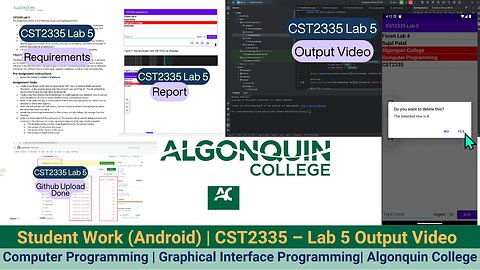 Student Work(Android)|CST2335 – Graphical Interface Programming Lab 5 Output Video|Algonquin College