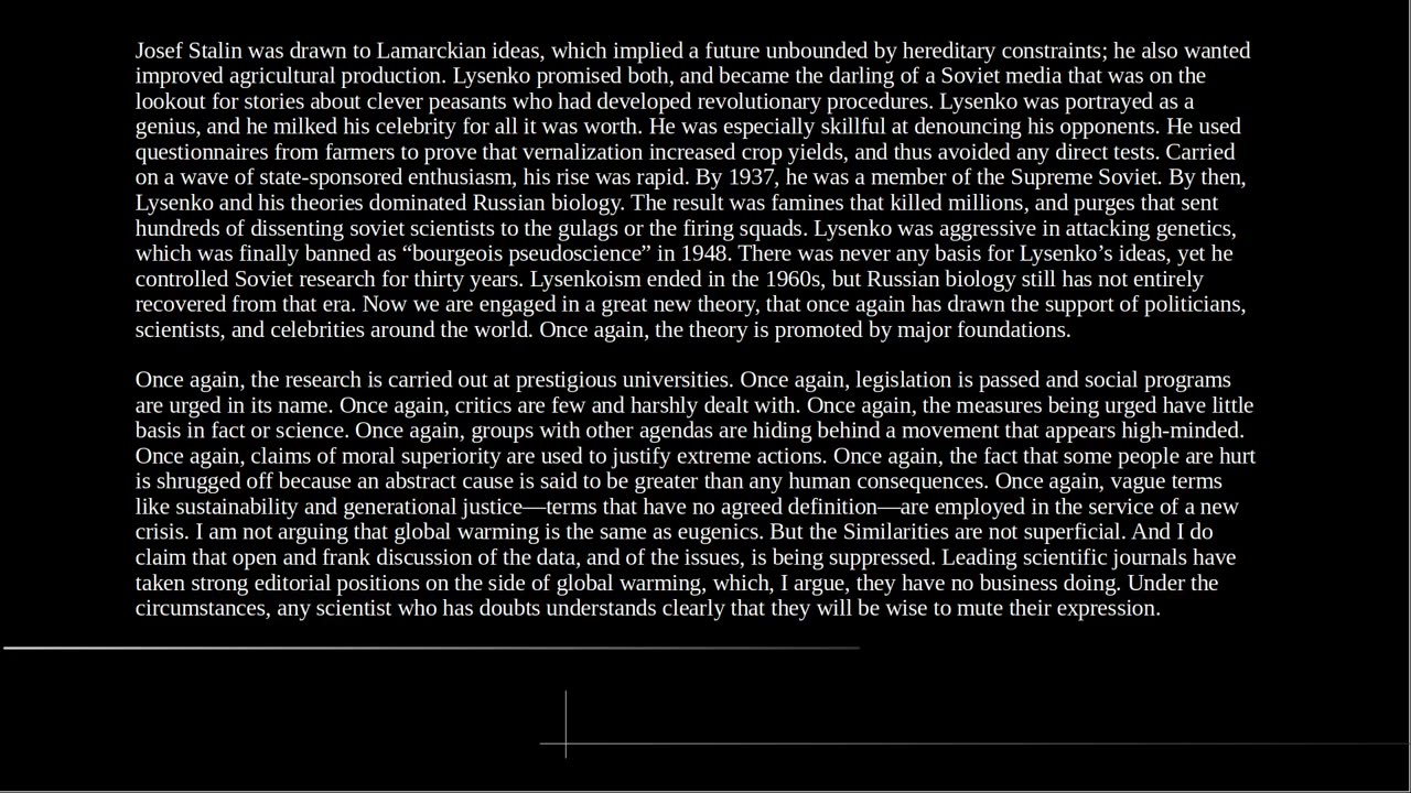 Michael Crichton's State of Fear APPENDIX I: A reading