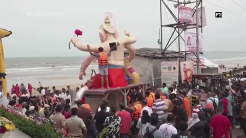 Hindus bid traditional farewell to elephant-headed Hindu God Ganesha at festival
