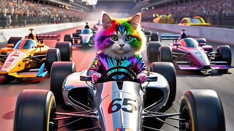 Crowd Goes WILD as Rainbow Cat Wins the Indy 500! 🌈🏁🐱#cat #cutecat #kitten