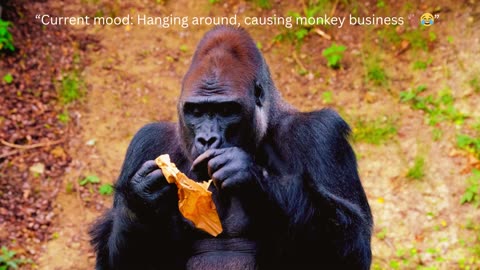 “Current mood: Hanging around, causing monkey business 🐒😂”