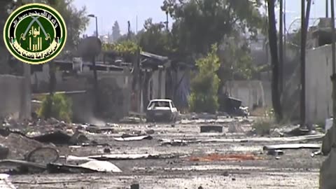 Syrian War Jobar, Damascus, T-72 hit by recoilless rifle (Al-Baraa Brigade) 2013.07.02
