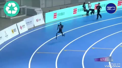 Robot athlete wins first place in the 400-meter race at the 2025 World Humanoid Robot Games.